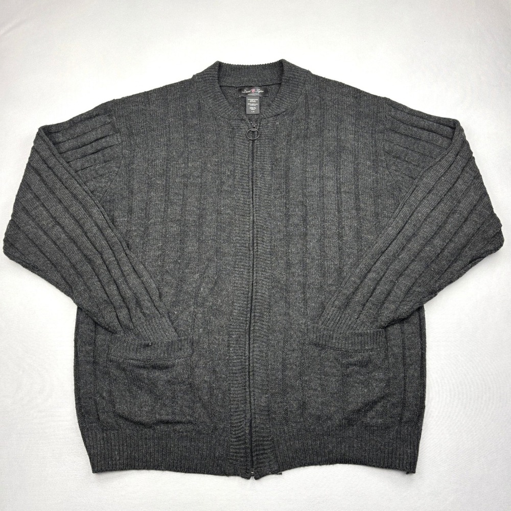 David Taylor Sweater Mens Large Charcoal Grey Full Zip Cable Knit Cardigan L